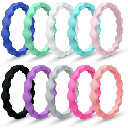 10-Packs Silicone Wedding Ring for Women, Mokani Thin and Stackable Rubber Band, Size 4