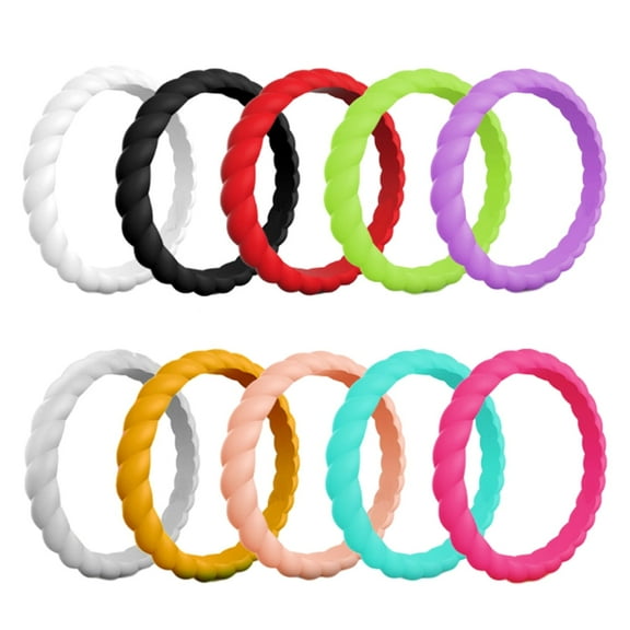 10 Packs Silicone Wedding Rings For Women, Thin Braided Rubber Wedding Bands Stackable Ring, Hypoallergenic Silicone-Size 7