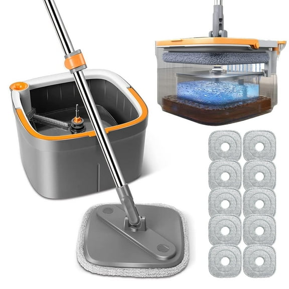 10-Pack INWEJIA Spin Mop and Bucket Set with Self-Separation Dirty and Clean Water System
