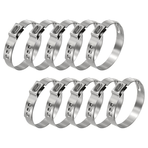 10 Packs Stainless Steel Single Ear Hose Clamps, Adjustable 31.4-34.6mm Heavy Duty Cinch Rings Crimp Pinch Fittings Tools, Ear Stepless Hose Clamp for Home Appliance Line, Plumbing