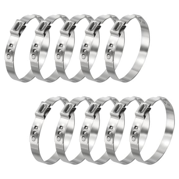 10 Packs Stainless Steel Single Ear Hose Clamps, Adjustable 36.4-39.6mm Heavy Duty Cinch Rings Crimp Pinch Fittings Tools, Ear Stepless Hose Clamp for Home Appliance Line, Plumbing