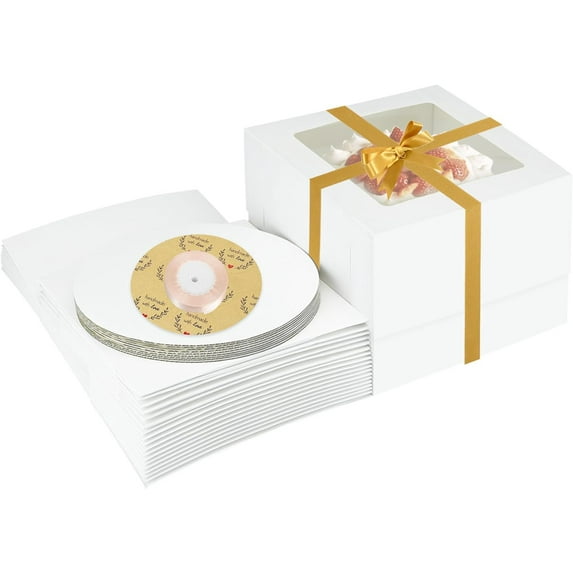 10 Packs Tall Cake Boxes and Cake Boards,10x10x8 inches Bakery Boxes with Window,White Multi-Layer Cake Containers for Birthday,Wedding,Thanksgiving Day