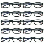 B&Q 10 Packs Unisex Fashion Rectangular Reading Glasses Blue Light Blocking Readers for Men Women +1.00