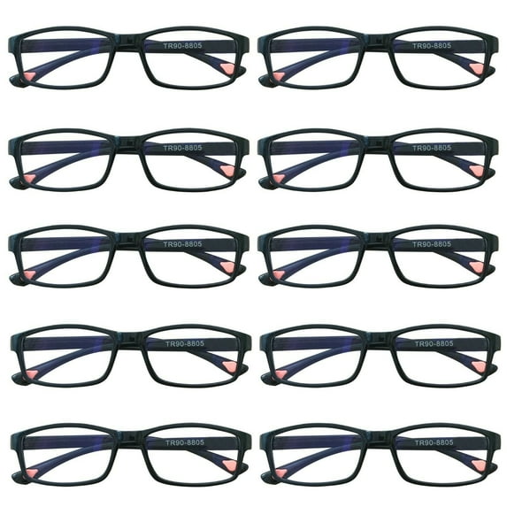 10 Packs Unisex Fashion Rectangular Reading Glasses Blue Light Blocking Readers for Men Women +1.50