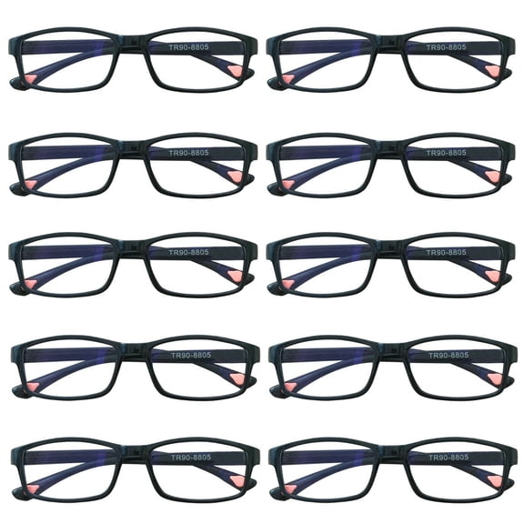 10 Packs Unisex Fashion Rectangular Reading Glasses Blue Light Blocking Readers for Men Women +2.50