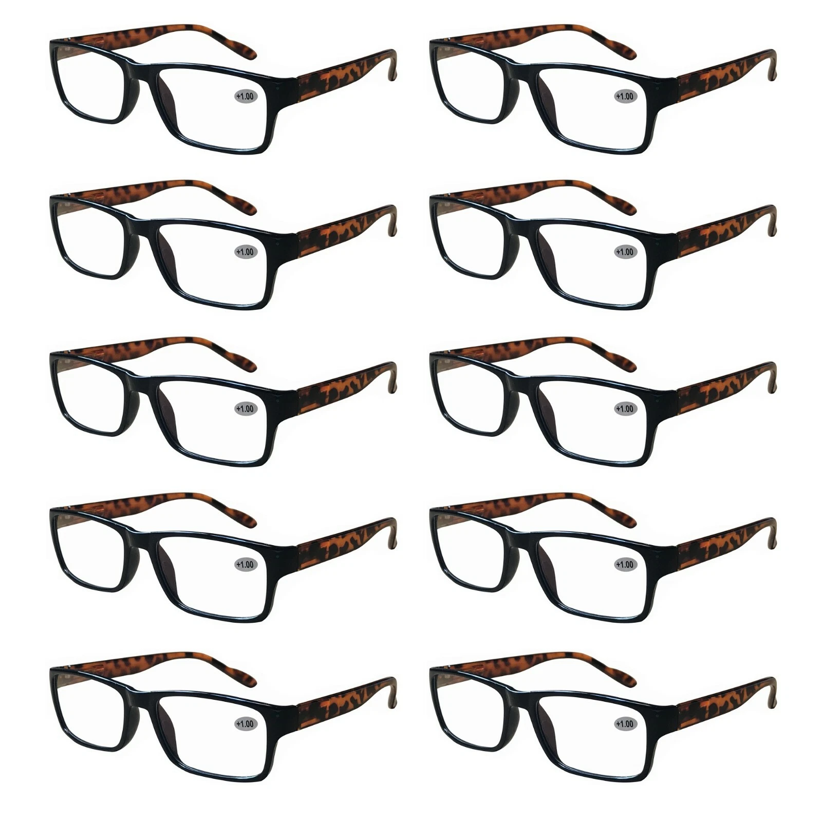 10 Packs Unisex Square Frame Blue Light Blocking Computer Reading Glasses Readers for Men Women +1.00