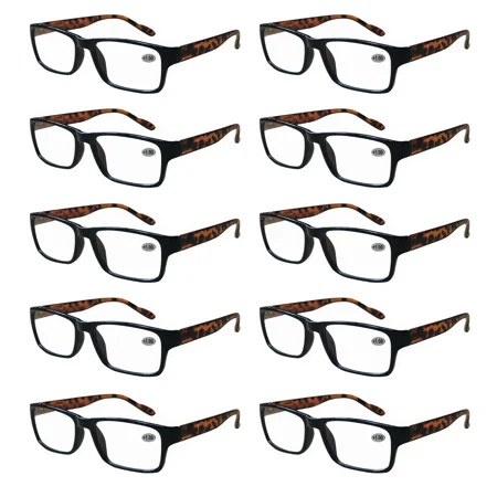 10 Packs Unisex Square Frame Blue Light Blocking Computer Reading Glasses Readers for Men Women +1.00