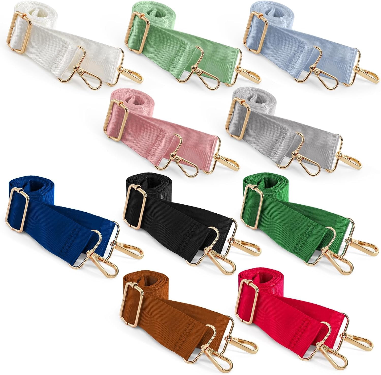 10 Packs Wide Purse Strap , Adjustable  Crossbody Straps, 1.5 Inches Handbags  Strap, Purse Extender Guitar Straps for Tote Canvas Laptop Bag (10 Colors)