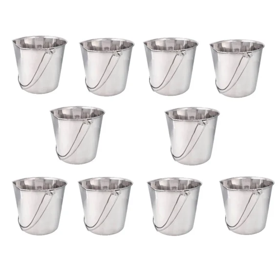 10 Pail Feed and Water Bucket Bulk Packs Flat Sided Stainless Steel ...