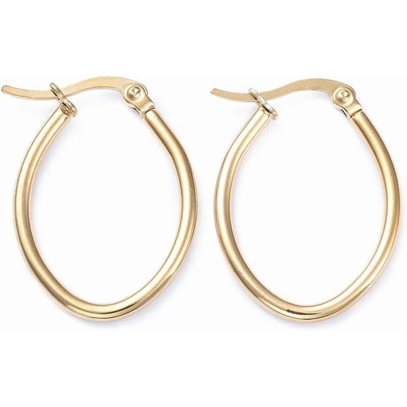 10 Pair 201 Stainless Steel Hoop Earrings Earrings with 304 Stainless Steel Pins Golden Oval Earrings Decoration for DIY Earrings Jewelry Crafts Making 27.5x20.5x2mm 12 Gauge Pin: 1x0.7mm for DIY