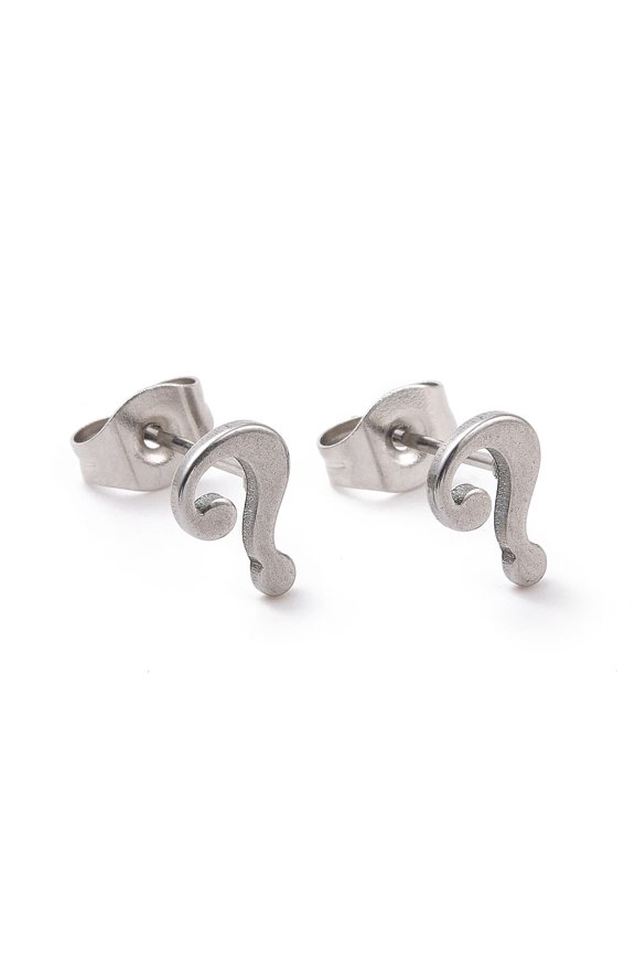 10 Pair 304 Stainless Steel Question Mark Stud Earrings for Women Men Stainless Steel Color 8x5.5mm Pin: 0.7mm