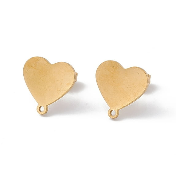 10 Pair 304 Stainless Steel Stud Earring Findings with Horizontal Loops Heart Golden 12x12mm Hole: 1mm Pin: 0.7mm