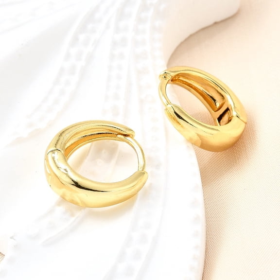 10 Pair Brass Chunky Hoop Earrings for Women Cadmium Free & Nickel Free & Lead Free Real 18K Gold Plated 13.5x6mm Pin: 0.8mm