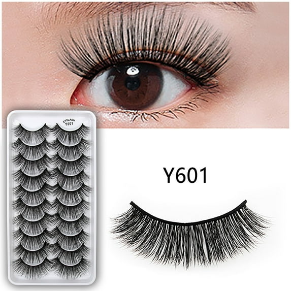 10-Pair Eyelashes in 8D Dramatic Style, Wispy Cat Eye Volume Lashes Multipack, Reusable False Eyelashes for Makeup - B