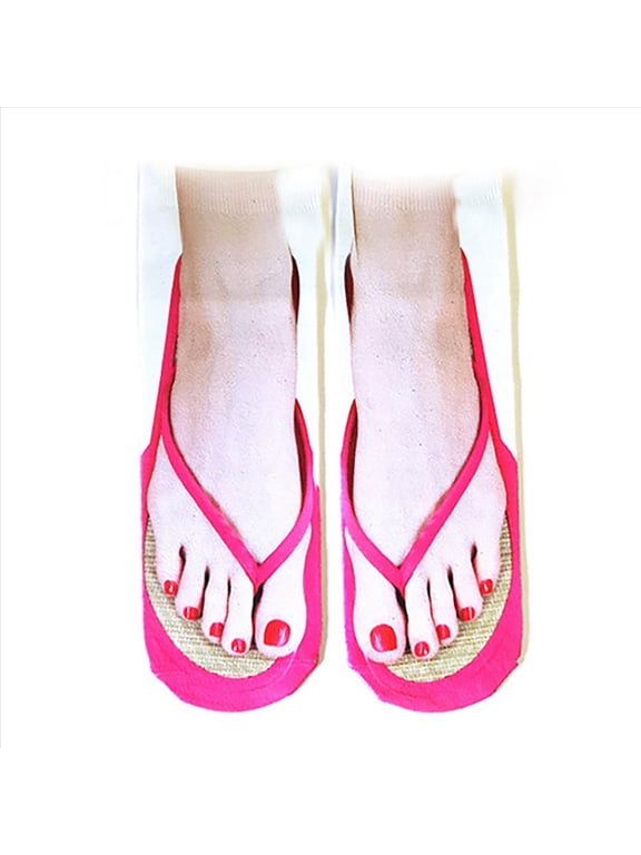 10 Pair Flip Flop Socks 3D Pattern Manicure Print Funny Hidden Comfort Running Women Personalized Low Cut Ankle