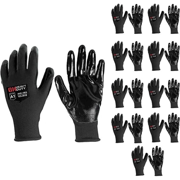 10 Pair Heavy Duty All Purpose Nitrile Dip Palm Reusable Work Gloves Size XL