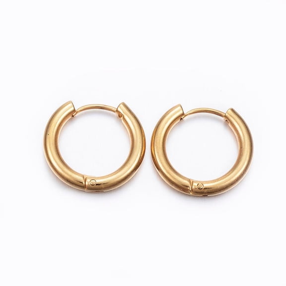 10 Pair Ion Plating(IP) 304 Stainless Steel Huggie Hoop Earrings Hypoallergenic Earrings with 316 Surgical Stainless Steel Pin Golden 9 Gauge 17x18x3mm Pin: 1mm Inner Diameter: 12mm