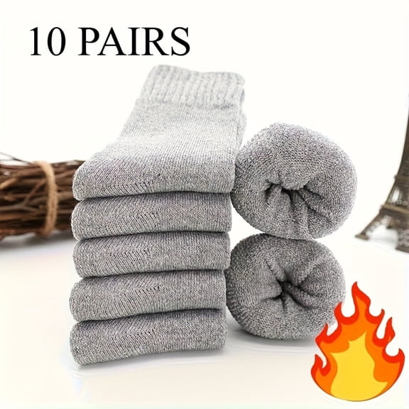 10-Pair Pack Men's Thick Blended Socks - Soft, warm, and comfortable, solid color mid-calf winter socks, high-quality fabric, suitable for casual wear or cold weather, comfortable and warm, cute styl