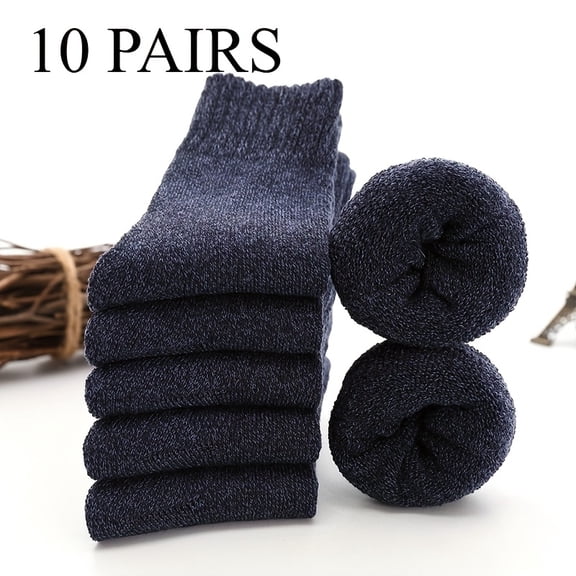 10-Pair Pack Men's Thick Blended Socks - Soft, warm, and comfortable, solid color mid-calf winter socks, high-quality fabric, suitable for casual wear or cold weather, comfortable and warm, cute styl