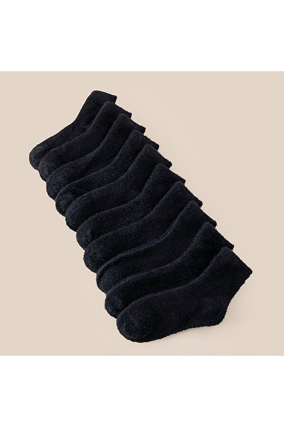 10-Pair Pack Men's and Women's Winter Warm Faux Fur Leather Texture Socks - Soft suede texture, solid black and white colors, mid-calf length, sweat-absorbent and breathable, machine washable, suitab