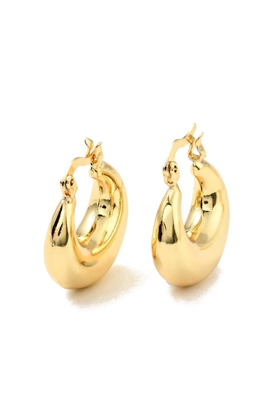 10 Pair Rack Plating Brass Chunky Hoop Earrings for Women Cadmium Free & Lead Free Real 18K Gold Plated 21.5x20.5x6.8mm Pin: 0.8x2mm