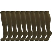 10 Pair Solid Khaki Brown Extra Soft Moderate Graduated Compression 15-20 mmHg. Knee-High Socks, Mens and Womens Comfort Blend. Size Small/Medium