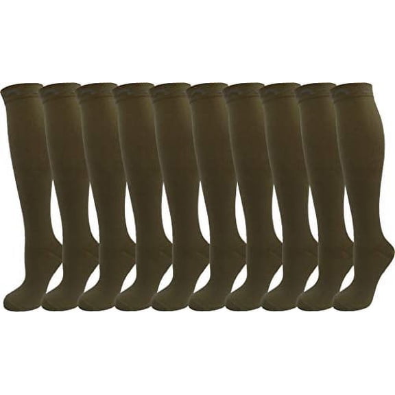 10 Pair Solid Khaki Brown Extra Soft Moderate Graduated Compression 15-20 mmHg. Knee-High Socks, Mens and Womens Comfort Blend. Size: Small/Medium