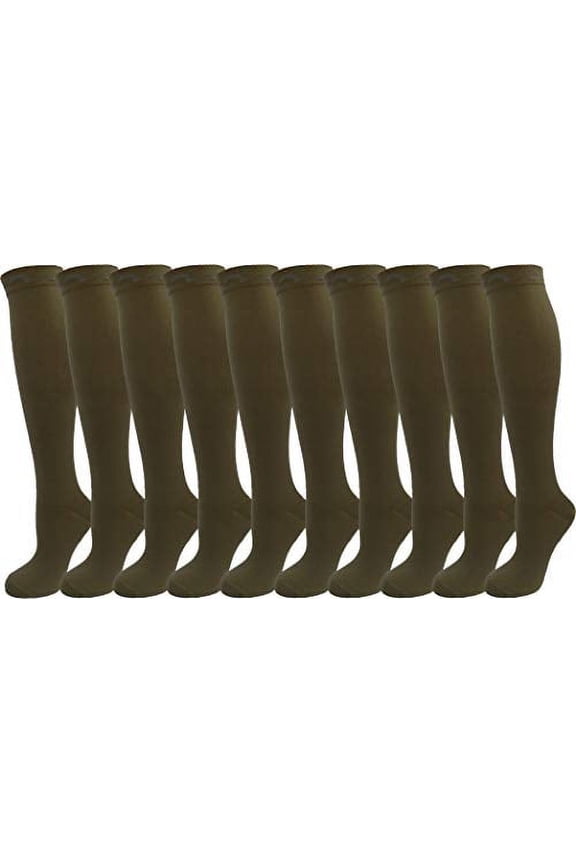 10 Pair Solid Khaki Brown Extra Soft Moderate Graduated Compression 15-20 mmHg. Knee-High Socks, Mens and Womens Comfort Blend. Size: Small/Medium