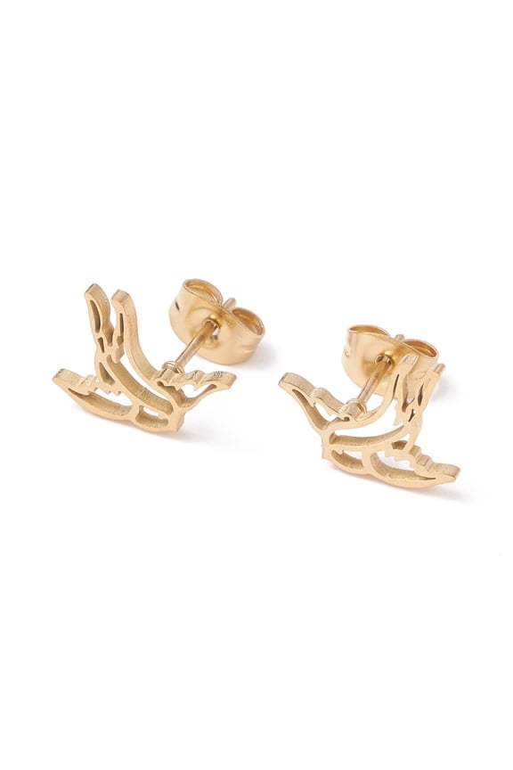 10 Pair Swallow Shape 304 Stainless Steel Stud Earrings for Women Golden 11x13mm Pin: 0.7mm
