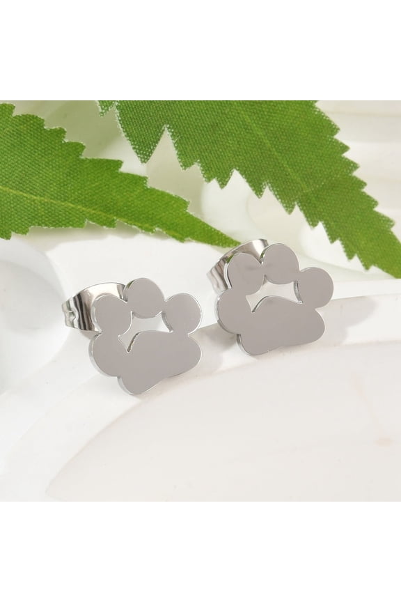 10 Pair Resistant 304 Stainless Steel Stud Earrings Hypoallergenic Earrings with Ear Nuts Dog Paw Prints Stainless Steel Color 9.8x11x13mm Pin: 0.6mm