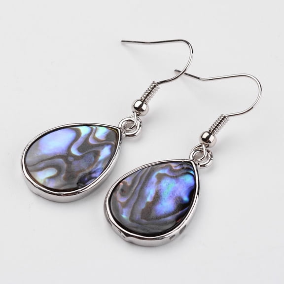 10 Pair Teardrop Platinum Tone Brass Natural Paua Shell Dangle Earrings 41mm Pin: 0.8mm