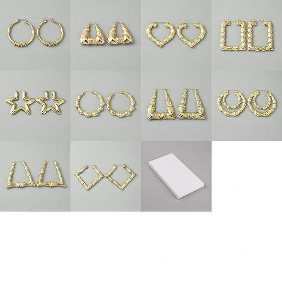 10 Pairs 10 Style Trapezoid Heart Star Moon Iron Hoop Earrings for ...