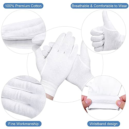 10 Pairs 100% Moisturizing Gloves for Dry Hands Overnight, 10 Pairs White Cotton Gloves for Women Eczema, Hand Moisturizer Sleeping Spa Gloves for Dry Hands Eczema