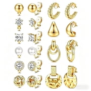 10 Pairs Clip On Earrings Set for Women Non Pierced Ears Pearl CZ Square Round Stud Twist Knot Chunky Hoop and Stud Earring Set Ear Clips Jewelry