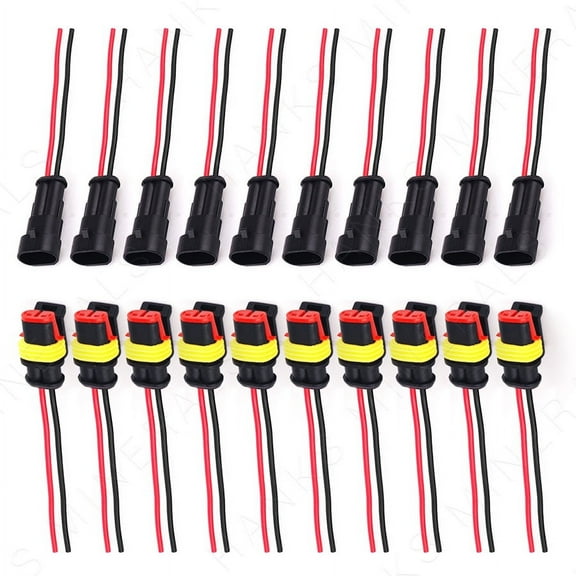 10-Pairs 2 Pin Connector Plug Waterproof Electrical AWG Wire Car Auto Boat 2 Way