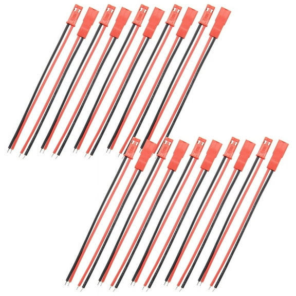 10 Pairs 2 Pin JST Plug Socket Connector M to F 110mm Cable Wire Red Black