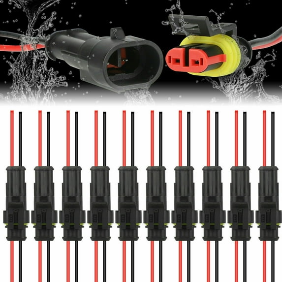 10 Pairs 2 Pins Way Auto Car Waterproof Electrical Wire Cable Harness Connector Plug Socket Kit With Wire Awg Male Female Connectors