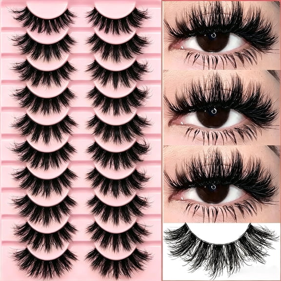 10 Pairs 3D False Eyelashes, Fluffy Natural Volume Strip Lashes Lightweight Reusable Eye Lashes for Daily Wedding Party Makeup