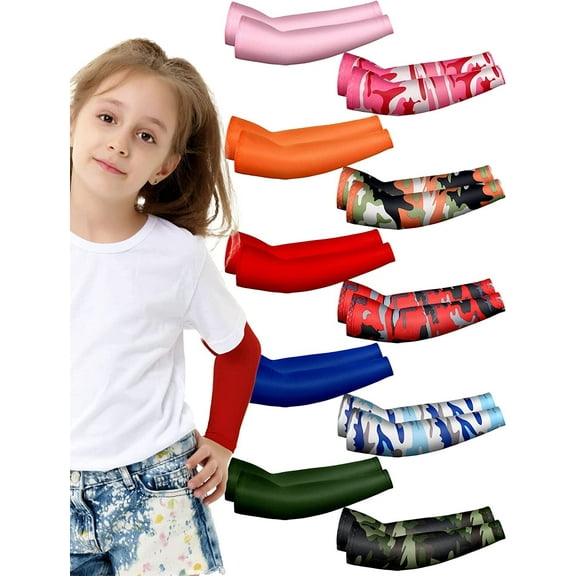10 Pairs Arm Sleeves for Kids Baseball Compression Sleeve Unisex UV Sun Protection Arm Cover for Boys and Girls