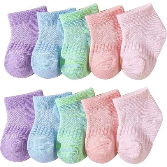 Baby Socks Toddler Ankle Cotton Socks 10 Pairs for Infants Kids Boys Girls 0-1/1-2/2-3 Years Old