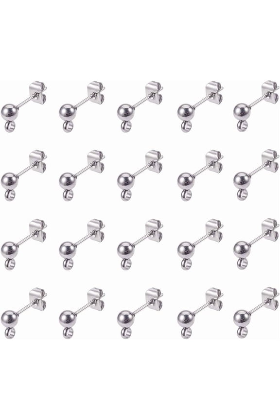 10 Pairs Ball Post Earring Studs 304 Stainless Steel Round Ear Pin with Loop Ear Pin Ball Post with Butterfly Earring Backs