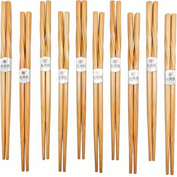 10 Pairs Bamboo Chopsticks Reusable, Twisted chopsticks Natural Wooden Chopsticks, 9.06 Inch/23cm Dishwasher Safe Lightweight by