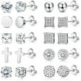 thumbnail image 1 of 10 Pairs Best Stud Earrings for Men High-Grade Stainless Steel Studs Earrings for Men Women Cross CZ Round Black Earrings CZ Inlaid[g220], 1 of 2