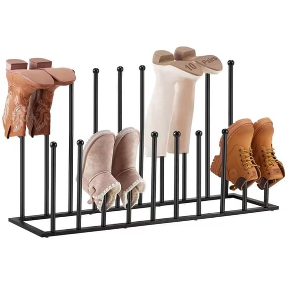 10 Pairs Boot Rack Organizer for Tall Boots, Large Capacity Metal Free Standing Shoe Racks, Black Cowboy Boot Holder Stand for Closet, Garage