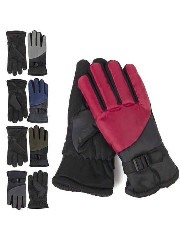 10 Pairs of Bulk Wholesale Adult One Size Insulated Waterproof Windproof Cold Winter Weather Gloves for Snow, Wind, Rain, Freezing Temperatures, Harsh Climates in Red, Navy Blue, Green, Gray & Silver
