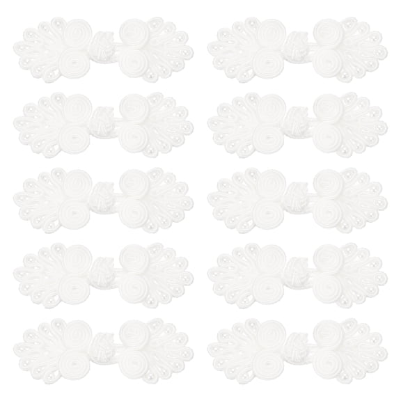 10 Pairs Chinese Knots Frog Buttons Closure White Sewing Buttons with Beads