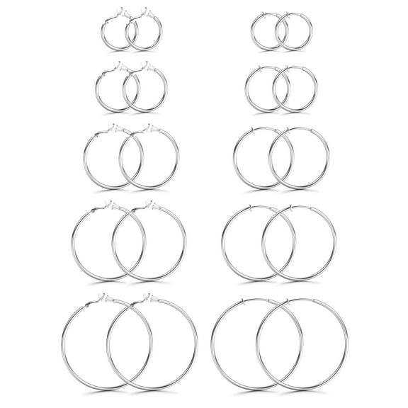 10 Pairs Clip On Hoop Earrings for Women Stainless Steel Fake Hoop Earrings Silver Gold Clip On Spring Hoop Earrings for Non-Pierced Ears, 25mm,30mm 40mm 50mm 60mm.