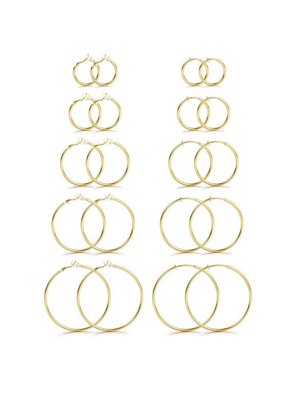10 Pairs Clip On Hoop Earrings for Women Stainless Steel Fake Hoop Earrings Silver Gold Clip On Spring Hoop Earrings for Non-Pierced Ears, 25mm,30mm 40mm 50mm 60mm.