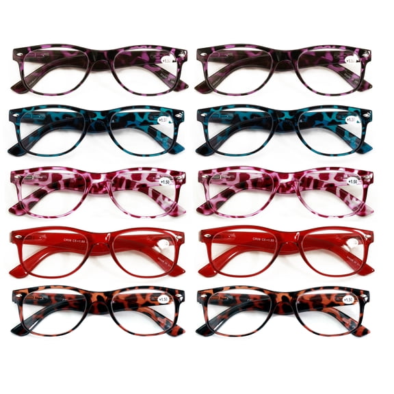 10 Pairs Comfortable Classic Reading Glasses for Men or Women – Lightweight Readers with Spring Hinges CR09 +1.50