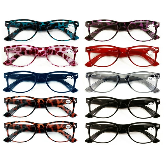 10 Pairs Comfortable Classic Reading Glasses for Men or Women – Lightweight Readers with Spring Hinges CR09 +2.75